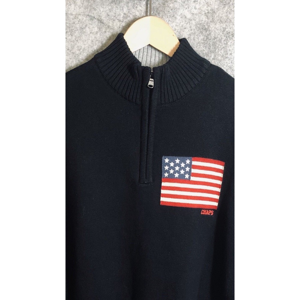 Ralph Lauren Chaps Sweater Medium Black Cotton 1/4 Zip Casual Classic New Tags